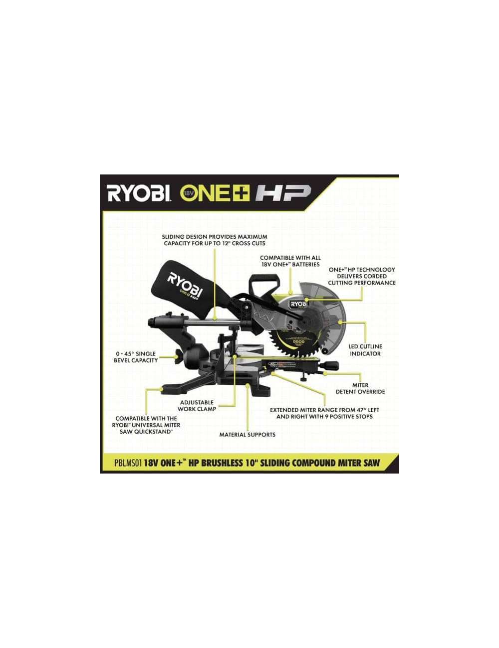 ONE+ HP 18V Brushless Cordless 10 in. Sliding Compound Miter Saw Kit with 4.0 Ah Battery, Charger, and Miter Saw Stand