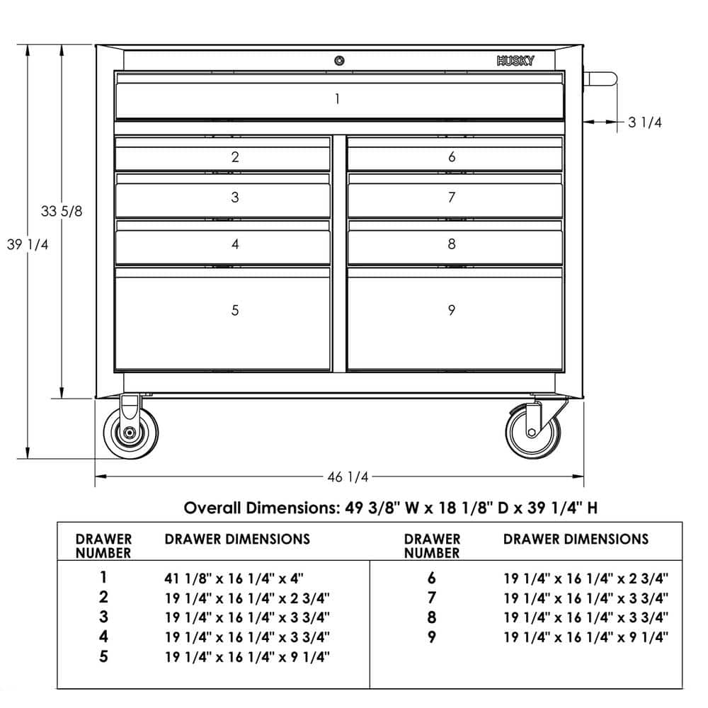 46 in. 9 Drawer Solid Front Mobile Workcenter