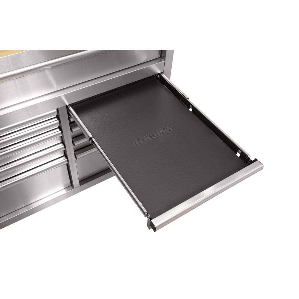 72 in. x 24 in. D Standard Duty 18 Drawer Mobile Workbench Tool Chest with Solid Wood Top in. Stainless Steel