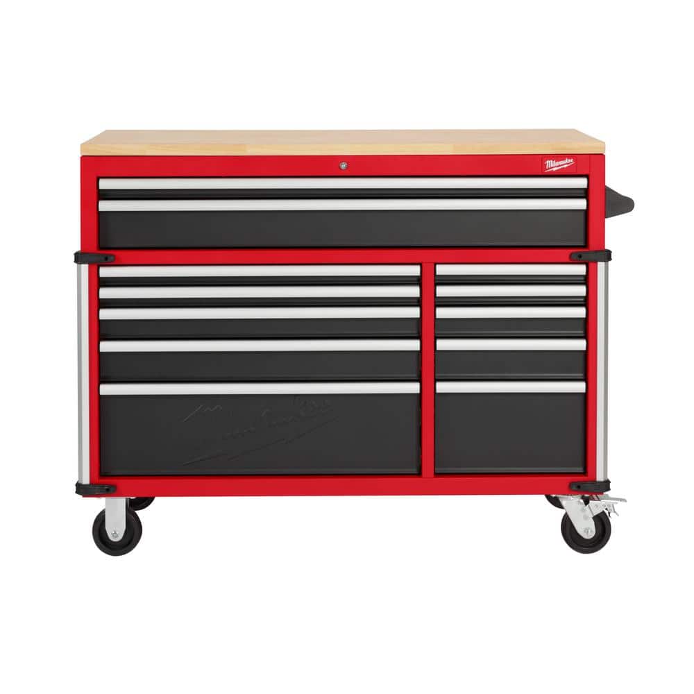 52 in. W x 22 in. D 12 Drawer Heavy Duty Mobile Workbench Cabinet in. Red