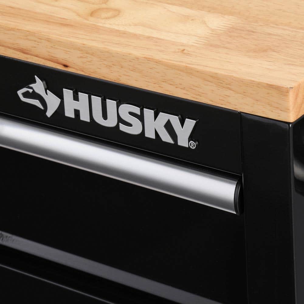 72 in. W x 24 in. D Standard Duty 18 Drawer Mobile Workbench Tool Chest with Solid Wood Top in. Gloss Black