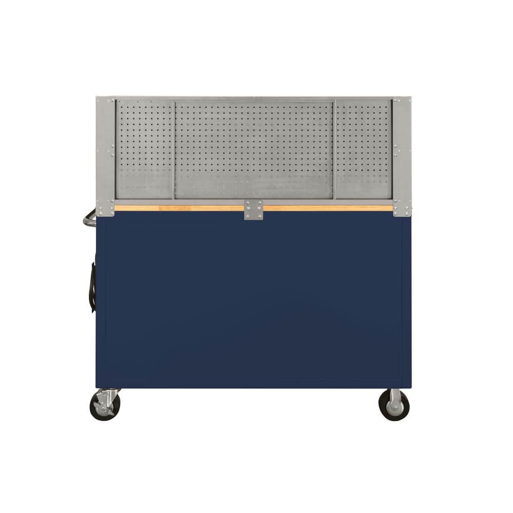 52 in. W x 24 5 in. D 9 Drawer Standard Duty Mobile Workbench with Solid Work Top and Pegboard in. Gloss Blue