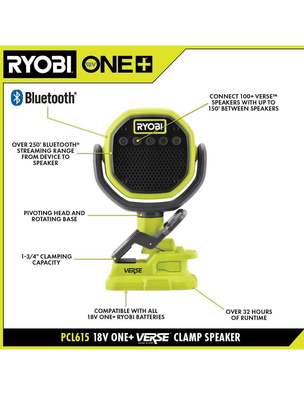 ONE+ 18V Cordless VERSE Clamp Speaker (Tool Only)