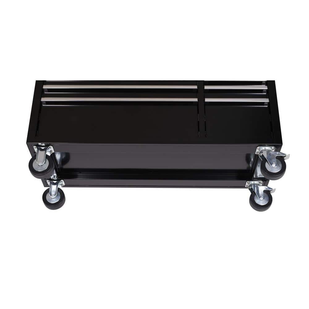 Modular 52 in. W 10 Drawer Black Mobile Workbench Cabinet with Solid Wood Top