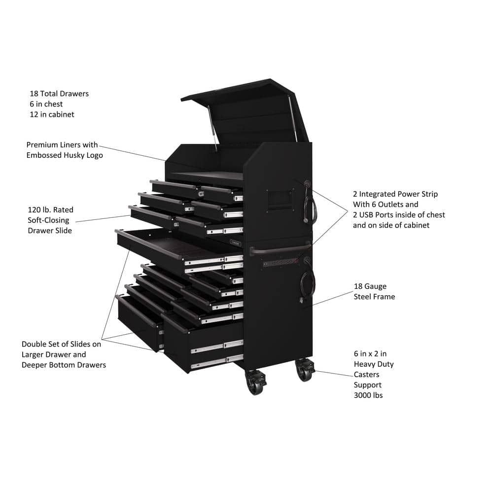 56 in. W x 22 in. D Heavy Duty 18 Drawer Combination Rolling Tool Chest and Top Tool Cabinet Set in. Matte Black