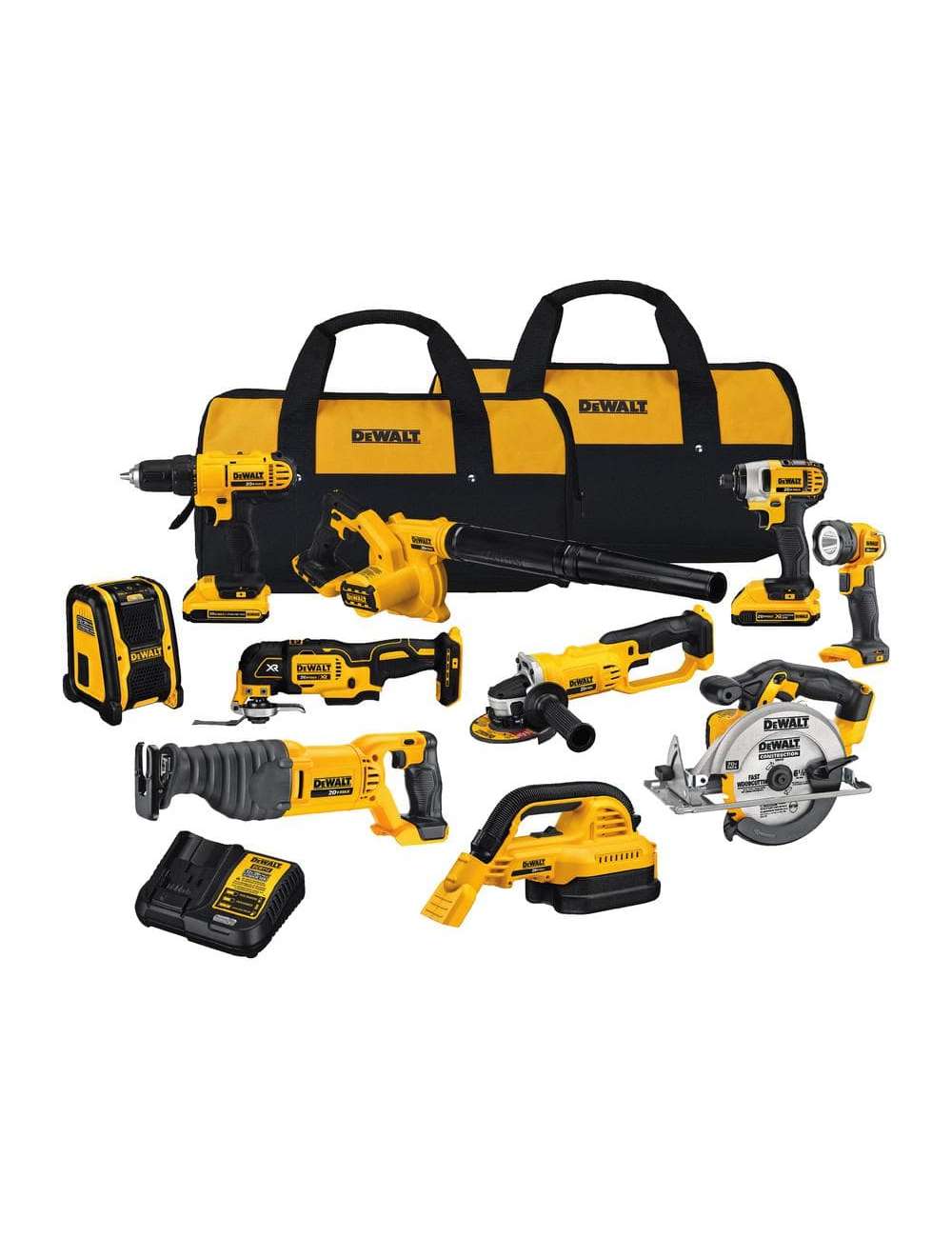 20V MAX Cordless 10 Tool Combo Kit with (2) 20V 2.0Ah Batteries, Charger, and Bag