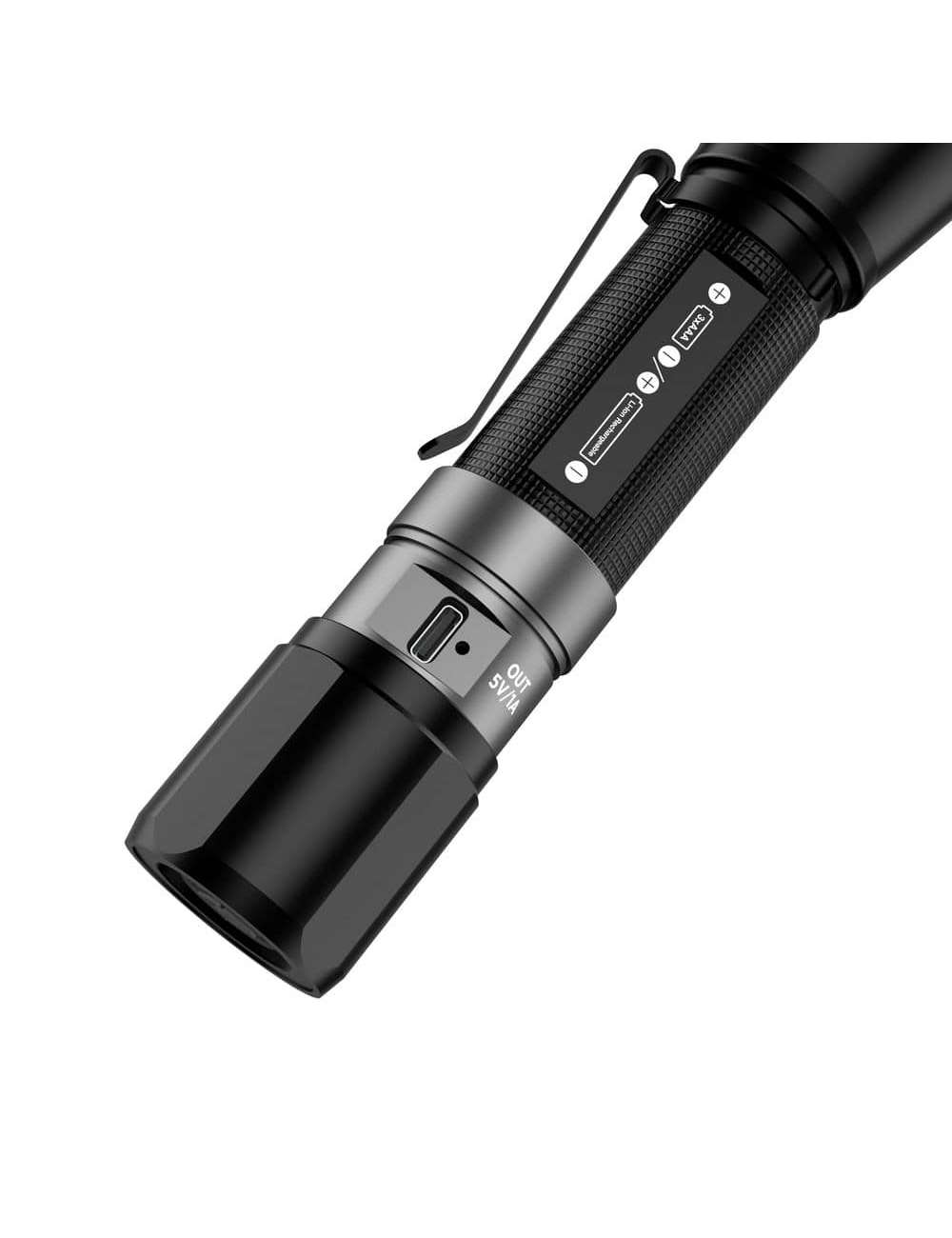 1200 Lumens Dual Power LED Rechargeable Focusing Flashlight with Rechargeable Battery and USB-C Cable Included