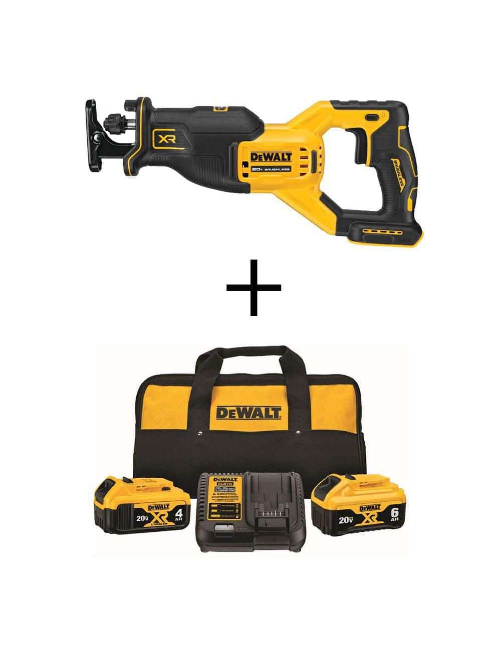 20-Volt MAX XR Cordless Brushless Reciprocating Saw with 20-Volt MAX XR Premium Lithium-Ion 6.0Ah and 4.0Ah Starter Kit