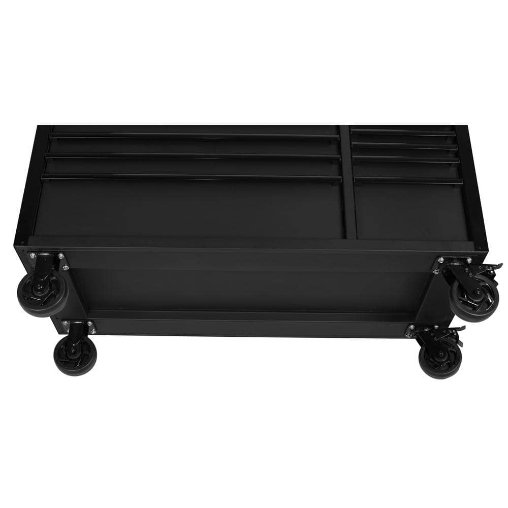 56 in. W x 27 6 in. D 10 Drawer Matte Black Heavy Duty Mobile Workbench with Pegboard and Top Cabinets