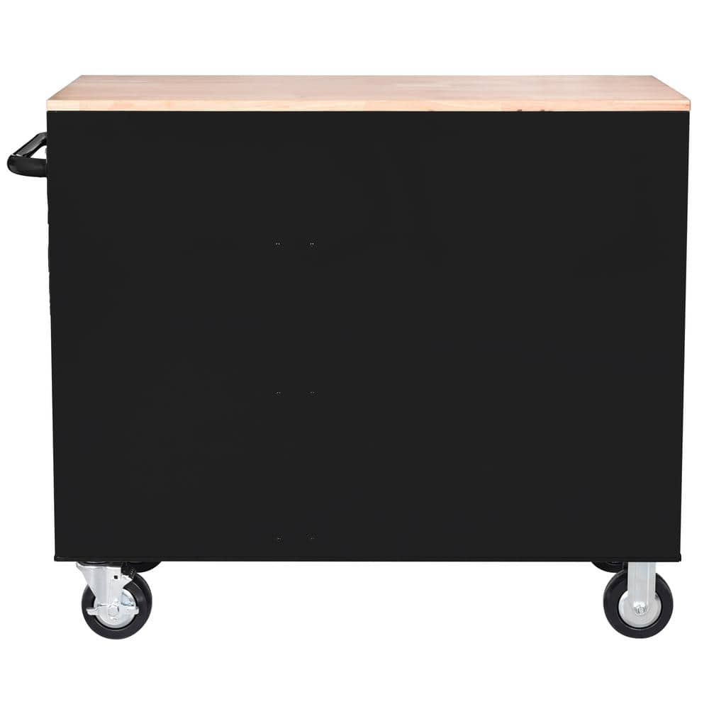 42 in. W x 18 1 in. D 8 Drawer Black Mobile Workbench Cabinet with Solid Wood Top
