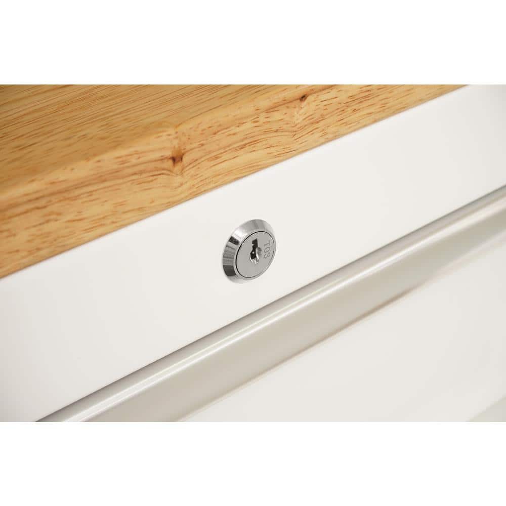 72 in. W x 24 in. D 18 Drawer Standard Duty Mobile Workbench Tool Chest with Solid Wood Top and Pegboard in. Gloss White
