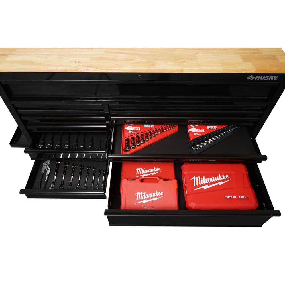 62 in. W x 36 in. D Standard Duty 12 Drawer Mobile Workbench Tool Chest with Full Length Extension Table in. All Black