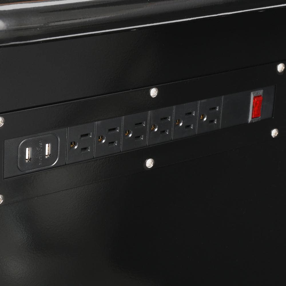 62 in. W x 24 in. D Standard Duty 14 Drawer Mobile Workbench Tool Chest with Solid Wood Top and Pegboard in. Gloss Black