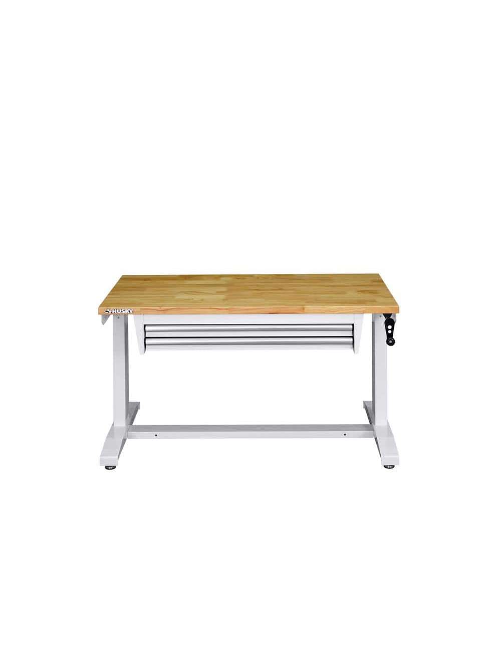 46 in. Adjustable Height Work Table with 2-Drawers in White
