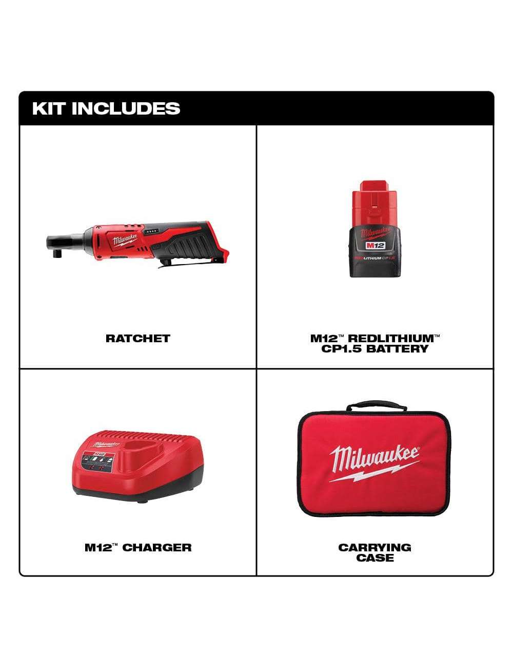 M12 12V Lithium-Ion Cordless 3/8 in. Ratchet Kit with One 1.5 Ah Battery, Charger and Tool Bag