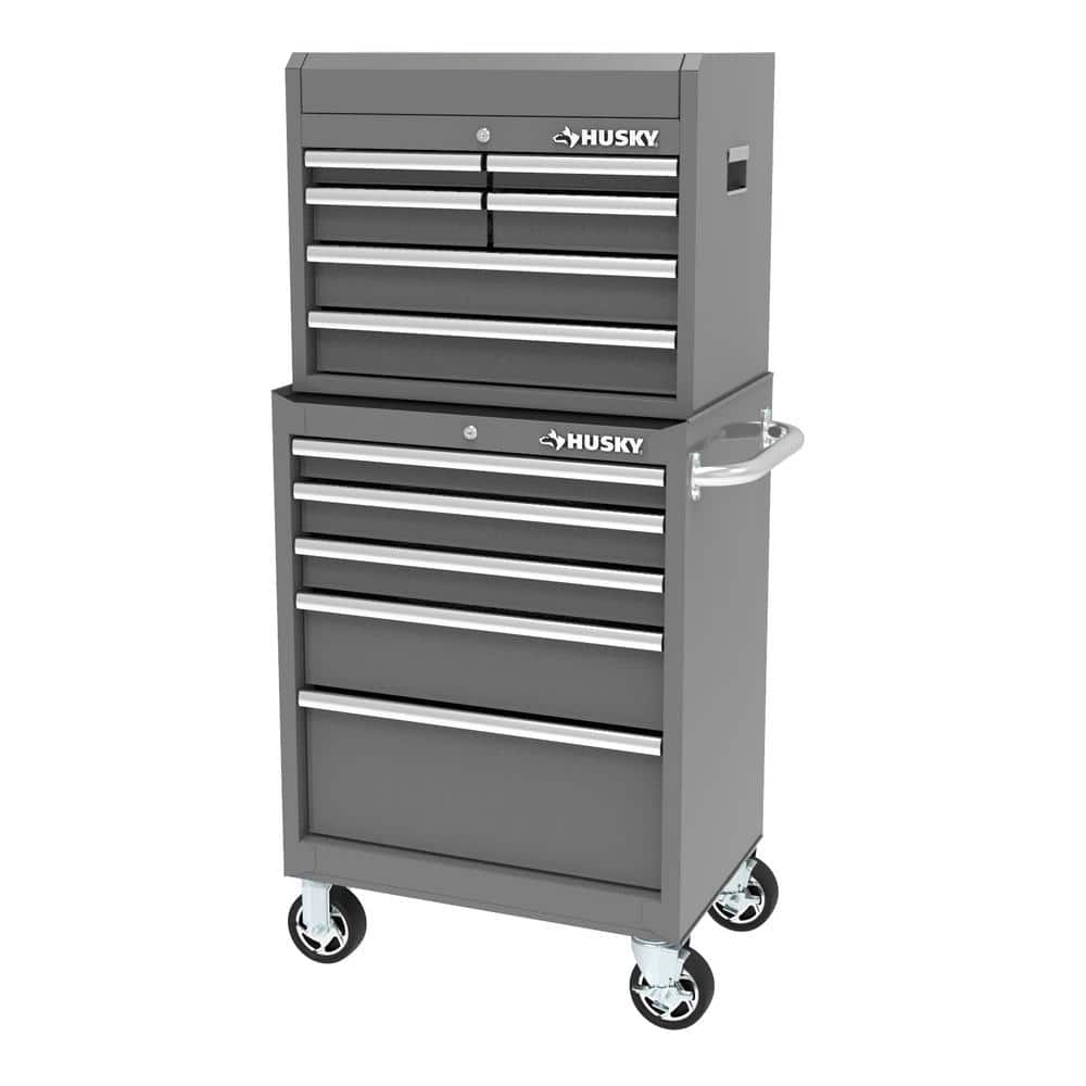27 in. 11 Drawer Tool Chest and Cabinet Combo in. Glossy Gray