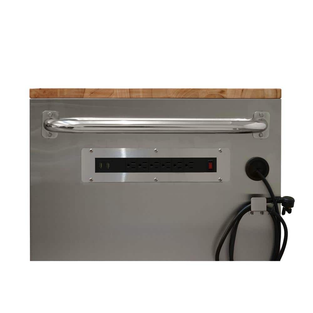 52 in. W x 25 in. D Standard Duty 5 Drawer 1 Door Mobile Workbench Tool Chest with Solid Wood Top in. Stainless Steel