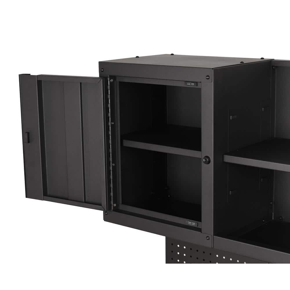 56 in. W x 27 6 in. D 10 Drawer Matte Black Heavy Duty Mobile Workbench with Pegboard and Top Cabinets