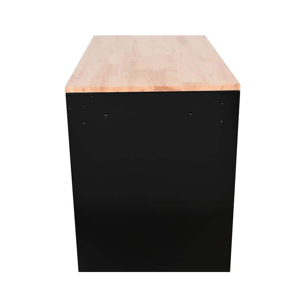Modular 52 in. W 10 Drawer Black Mobile Workbench Cabinet with Solid Wood Top