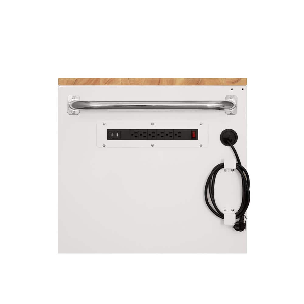 52 in. W x 24 5 in. D 9 Drawer Standard Duty Mobile Workbench Tool Chest with Solid Work Top and Pegboard in. Gloss White