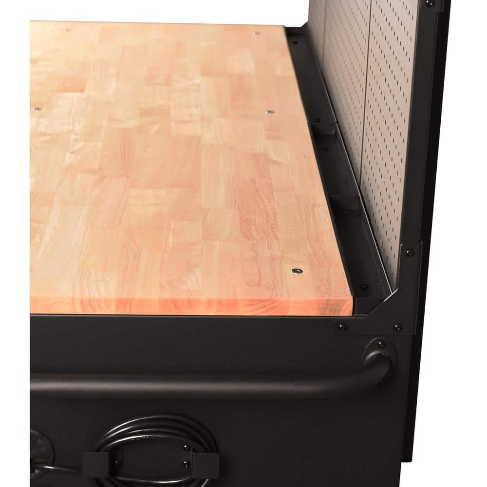 56 in. W x 27 6 in. D 10 Drawer Matte Black Heavy Duty Mobile Workbench with Pegboard and Top Cabinets