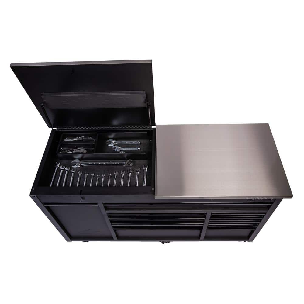 63 in. W x 23 in. D Heavy Duty 11 Drawer Mobile Workbench Cabinet with Flip Top Stainless Steel Top in. Matte Black