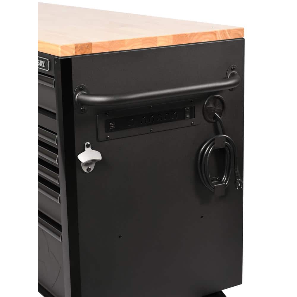 61 in. W x 23 in. D Heavy Duty 15 Drawer Mobile Workbench Tool Chest with Solid Wood Top in. Matte Black