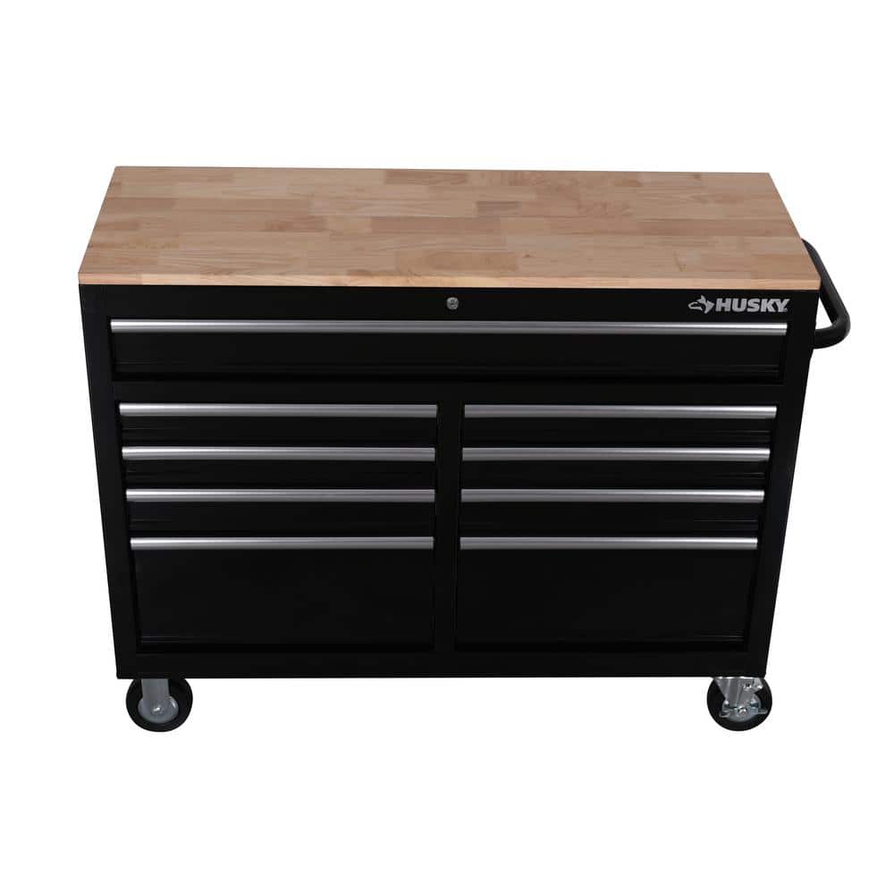 46 in. W x 18 in. D 9 Drawer Black Mobile Workbench Cabinet