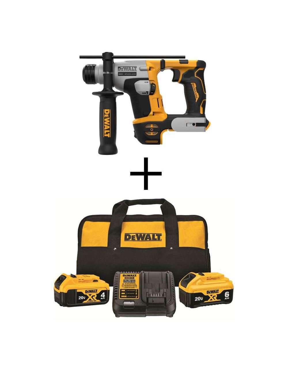 ATOMIC 20V MAX Cordless Brushless Ultra-Compact 5/8 in. SDS + Hammer Drill with 20V MAX XR 6.0Ah and 4.0Ah Batteries