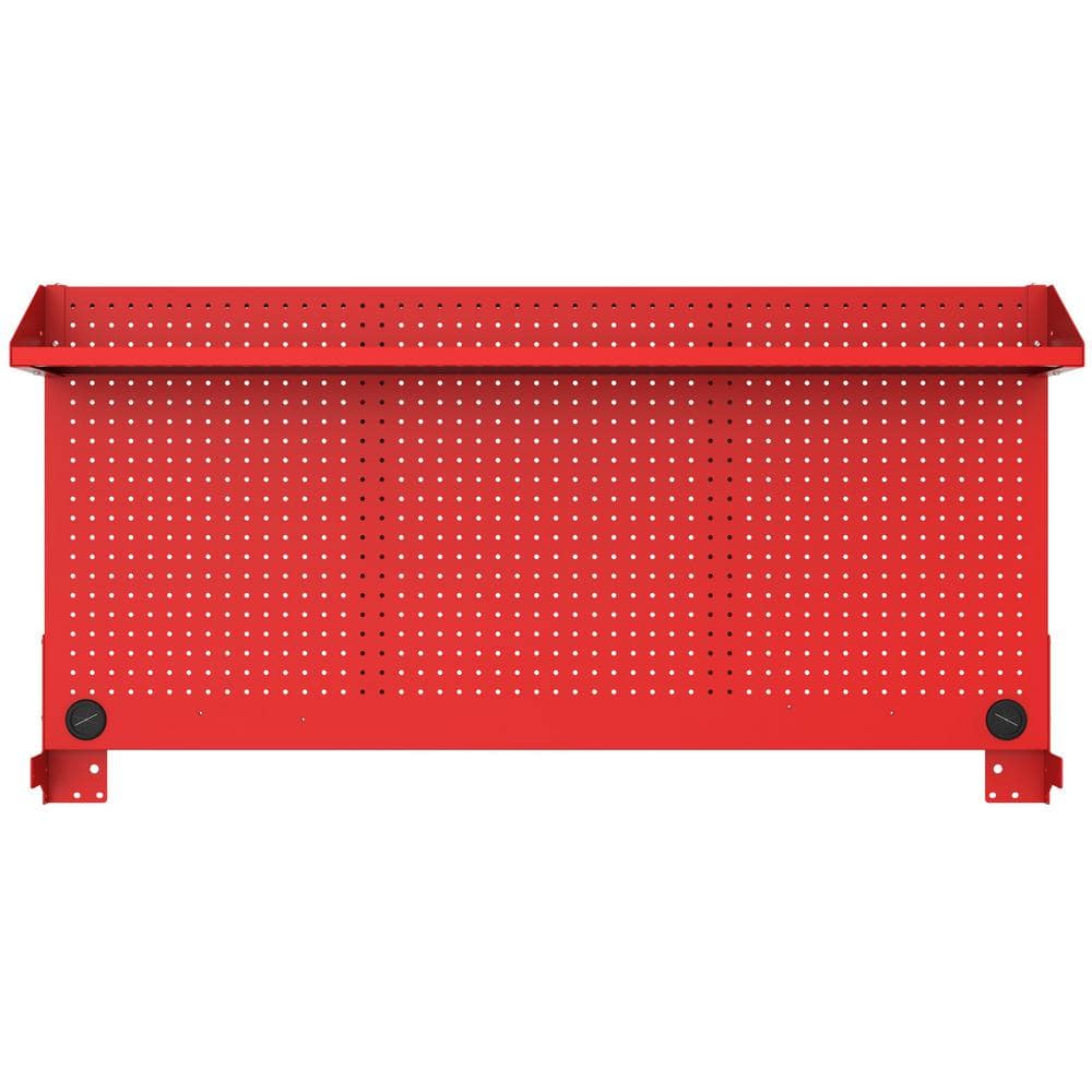 Modular 52 in. W 10 Drawer Red Mobile Workbench Cabinet with Pegboard