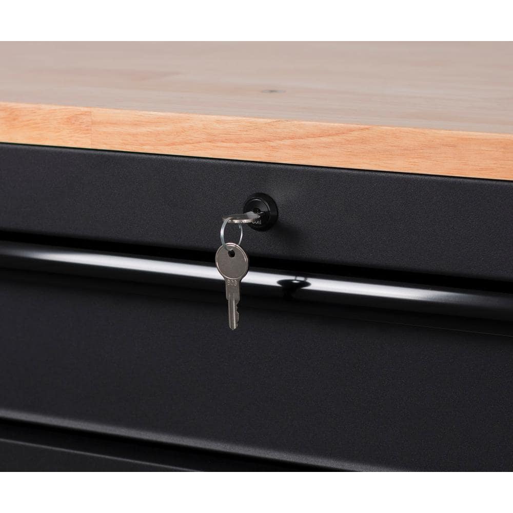 56 in. W x 27 6 in. D 10 Drawer Matte Black Heavy Duty Mobile Workbench with Pegboard and Top Cabinets