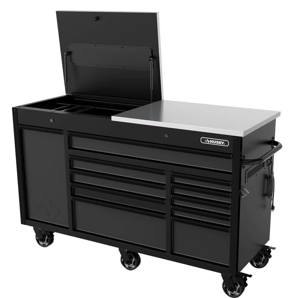 63 in. W x 23 in. D Heavy Duty 11 Drawer Mobile Workbench Cabinet with Flip Top Stainless Steel Top in. Matte Black