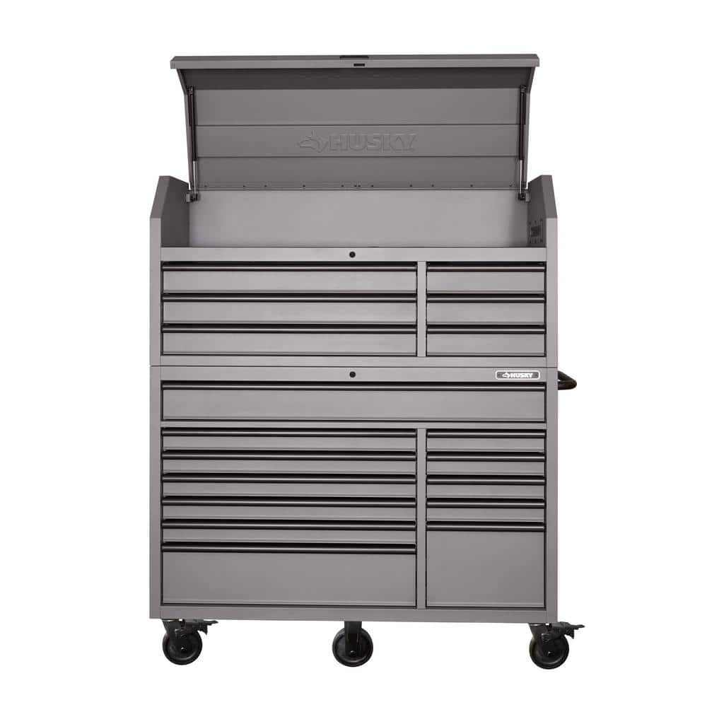 56 in. W x 22 in. D Heavy Duty 18 Drawer Combination Rolling Tool Chest and Top Tool Cabinet Set in. Matte Gray