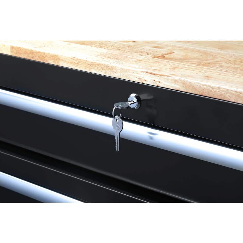 46 in. W x 24 5 in. D Standard Duty 9 Drawer Mobile Workbench Cabinet with Solid Wood Top in. Gloss Black