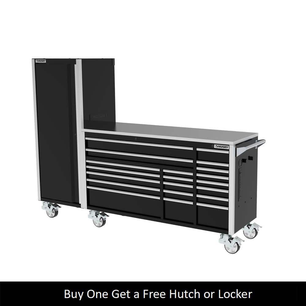 72 in. W x 24 6 in. D Professional Duty 20 Drawer Mobile Workbench Tool Storage Combo with Side Locker in. Gloss Black