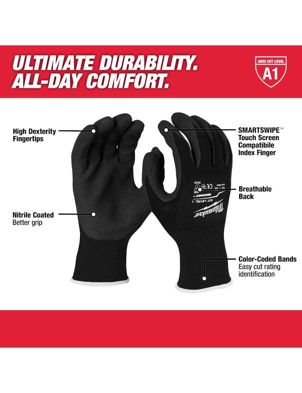 Large Black Nitrile Level 1 Cut Resistant Dipped Work Gloves (3-Pack)