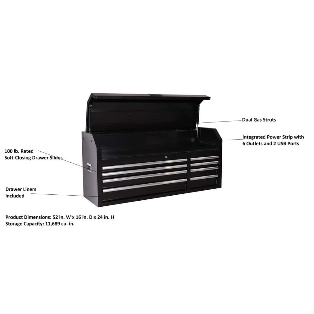 Modular 52 in. 8 Drawer Black Top Tool Chest