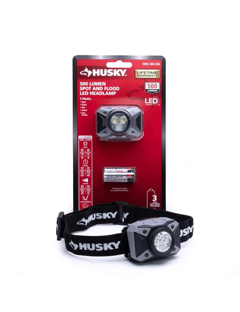 500-Lumens Dual Beam LED Headlamp 5 modes Impact and Water Resistant with Batteries