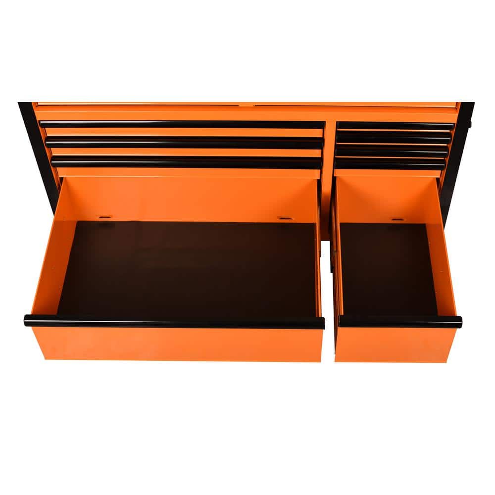52 in. W x 24 5 in. D Standard Duty 10 Drawer Mobile Workbench Tool Chest with Solid Wood Work Top in. Gloss Orange