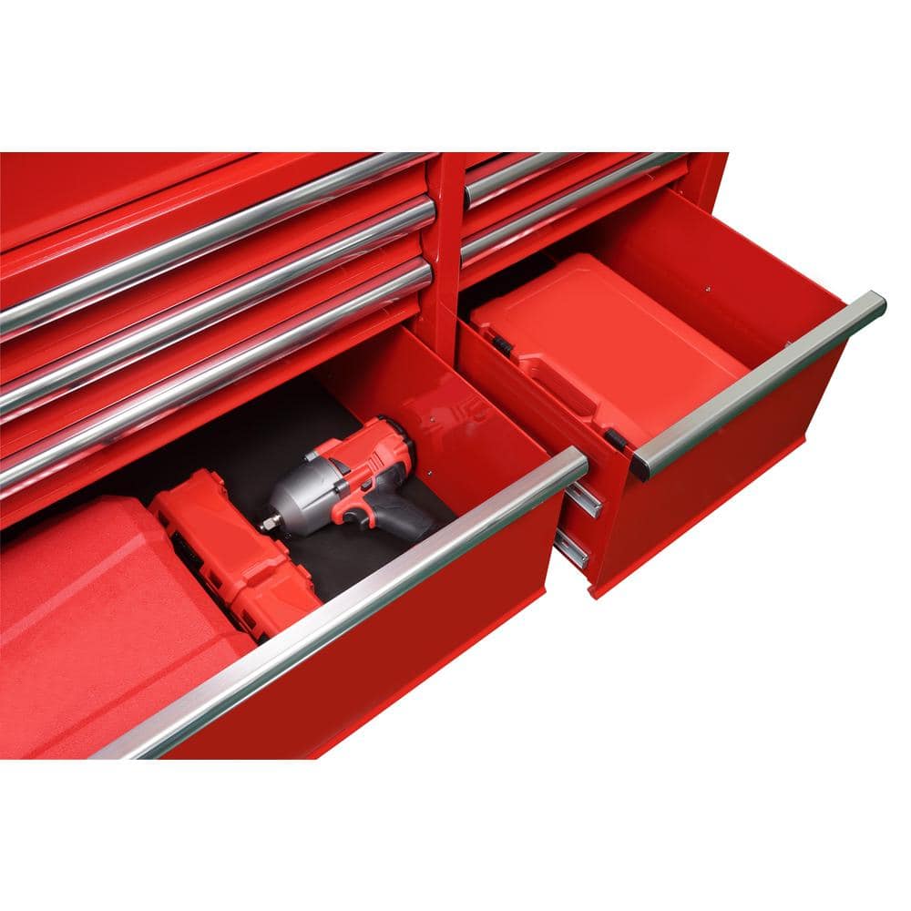 52 in. W x 24 5 in. D 9 Drawer Standard Duty Mobile Workbench Tool Chest with Solid Work Top and Pegboard in. Gloss Red