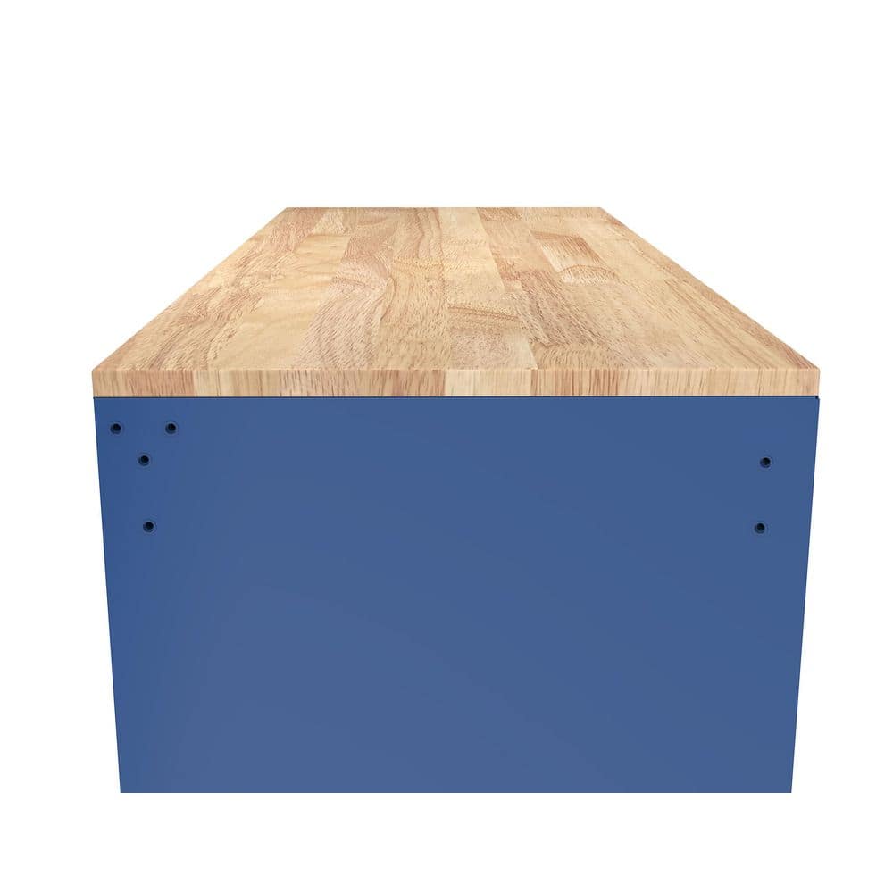 46 in. W x 18 in. D 9 Drawer Gloss Blue Mobile Workbench Cabinet with Solid Wood Top