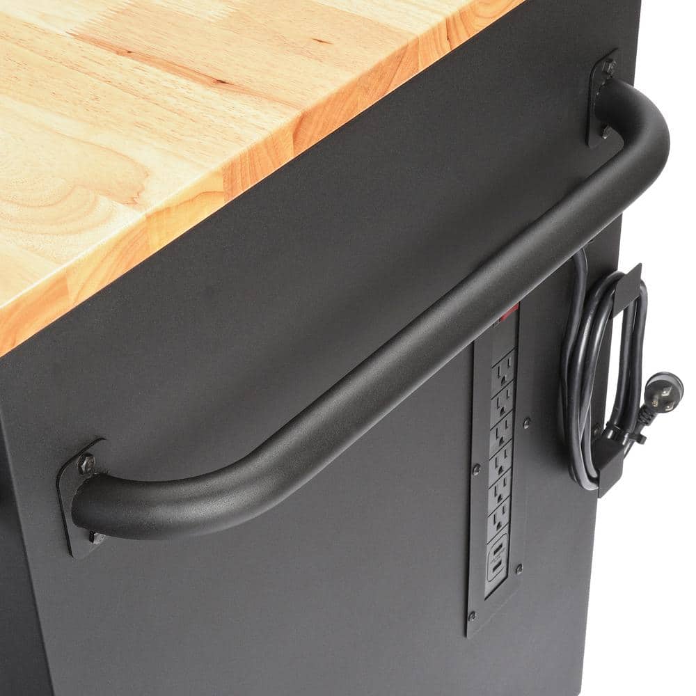 62 in. W x 24 in. D Heavy Duty 14 Drawer Mobile Workbench Cabinet with Adjustable Height Wood Top in. Matte Black