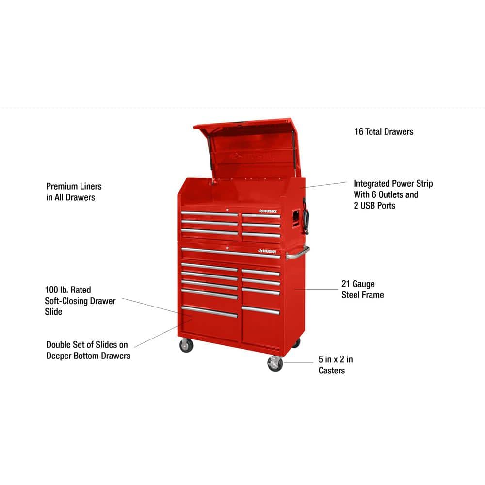 41 in. W x 24 5 in. D Standard Duty 16 Drawer Combination Rolling Tool Chest and Top Tool Cabinet Set in. Gloss Red