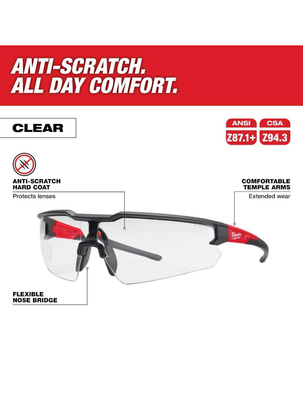 Safety Glasses with Clear Anti-Scratch Lenses (3-Pack)