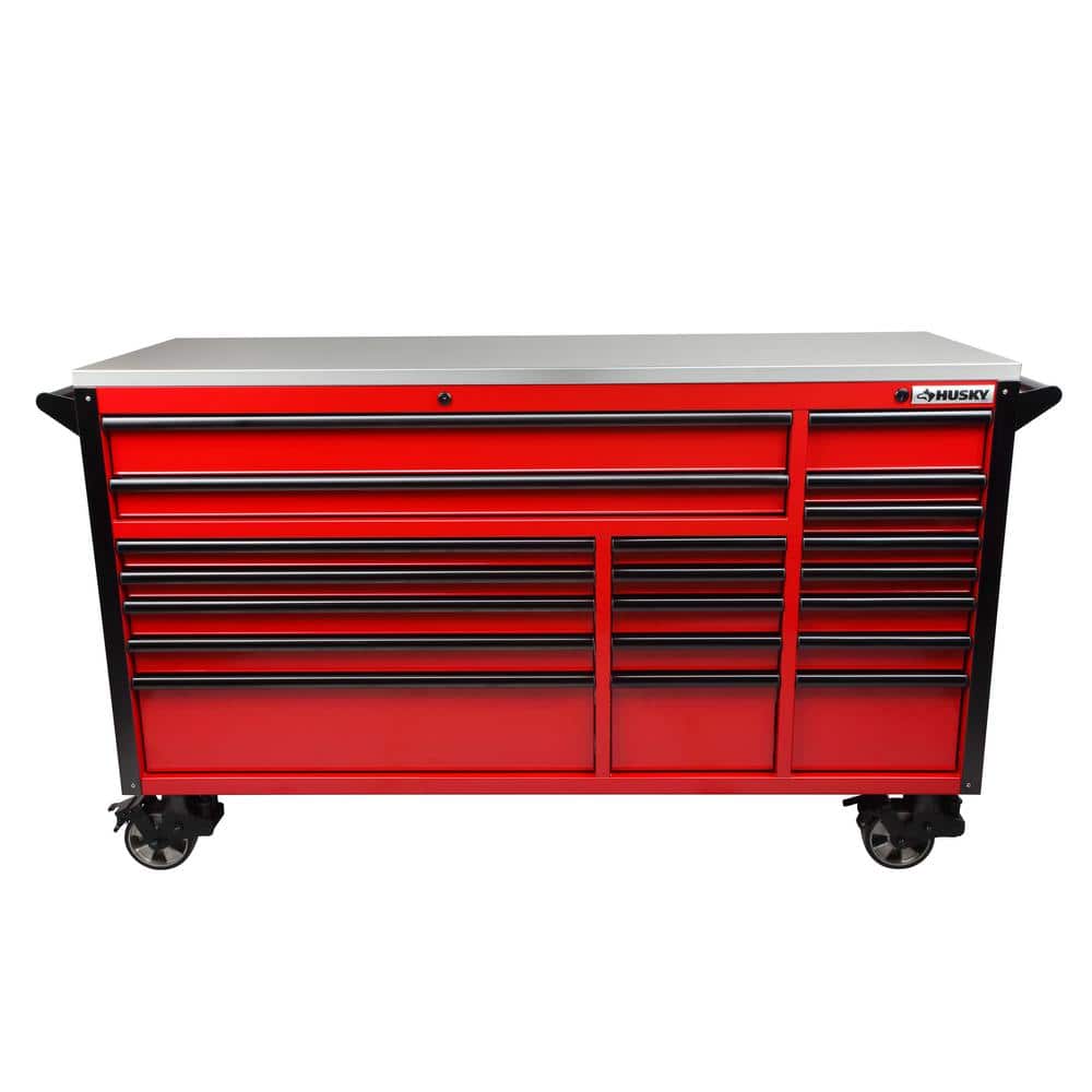 72 in. W x 24 5 in. D Professional Duty 20 Drawer Mobile Workbench Tool Storage Combo with Side Locker in. Red