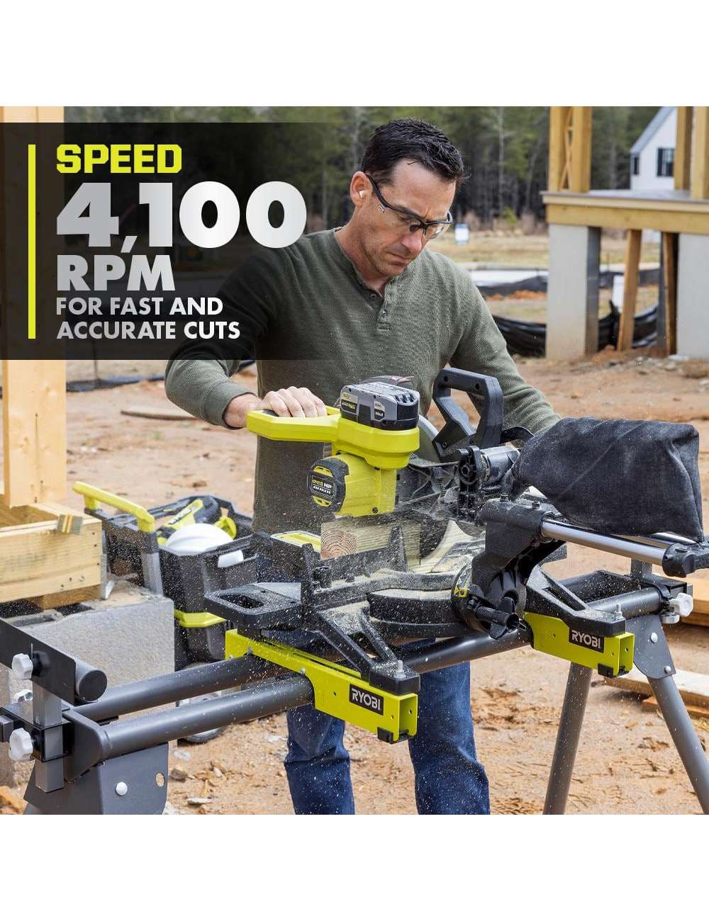 ONE+ HP 18V Brushless Cordless 10 in. Sliding Compound Miter Saw Kit with 4.0 Ah Battery, Charger, and Miter Saw Stand