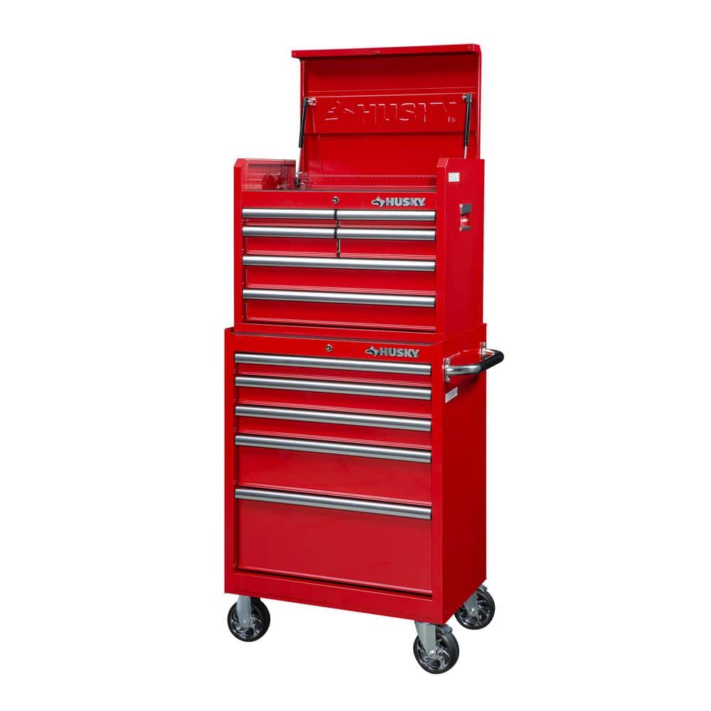 27 in. 11 Drawer Gloss Red Tool Chest and Cabinet Combo