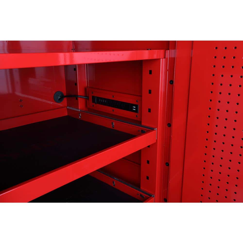72 in. W x 24 5 in. D Professional Duty 20 Drawer Mobile Workbench Combo with Side Locker and Top Hutch in. Gloss Red