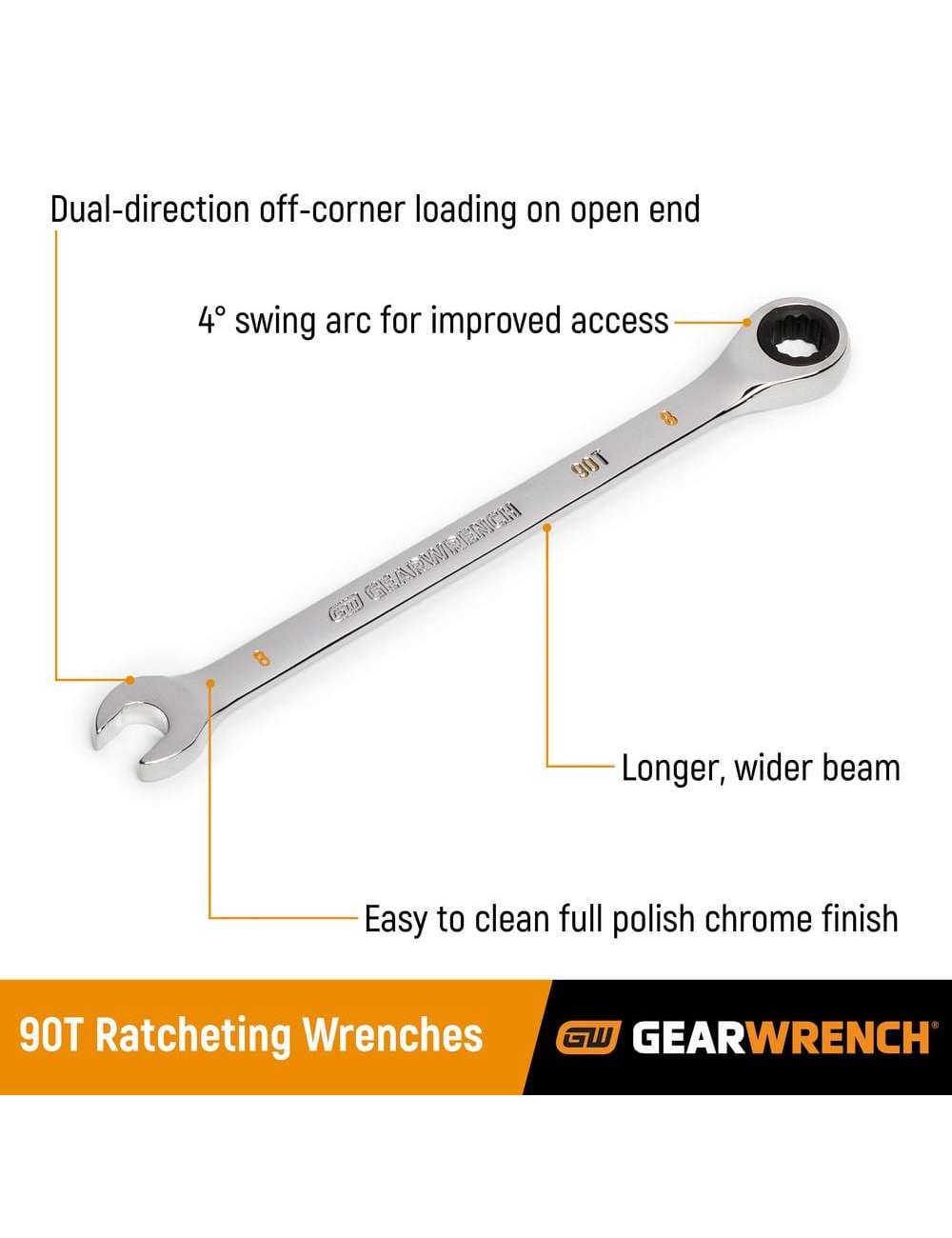 SAE/MM 90-Tooth Pro Combination Ratcheting Wrench Tool Set with Tray (18-Piece)