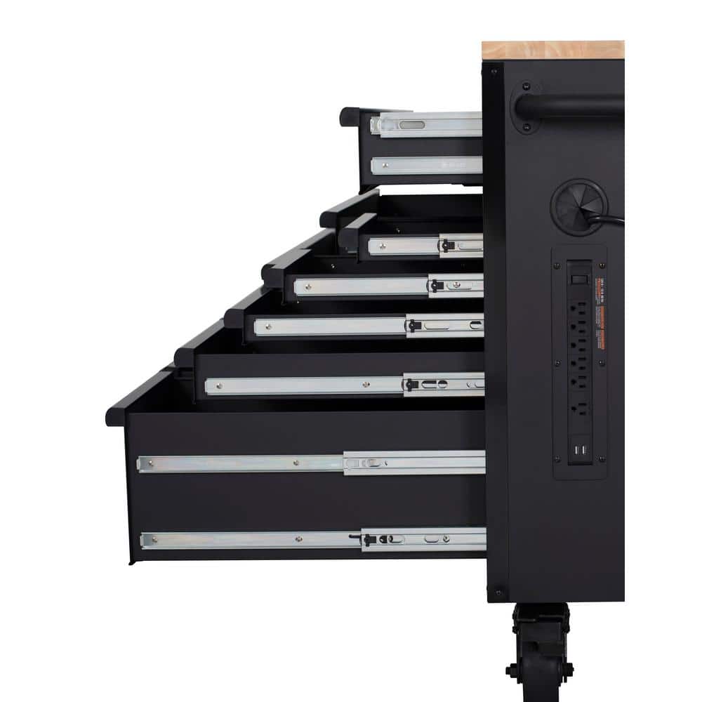 56 in. W x 27 6 in. D 10 Drawer Matte Black Heavy Duty Mobile Workbench with Pegboard and Top Cabinets